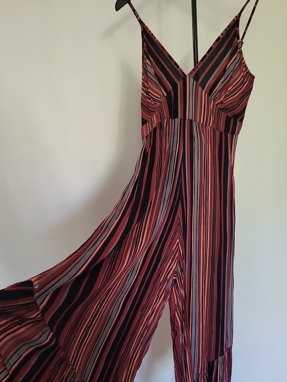 Angie Striped V-Neck Empire Waist Spaghetti Strap Jumpsuit w Smoked Back